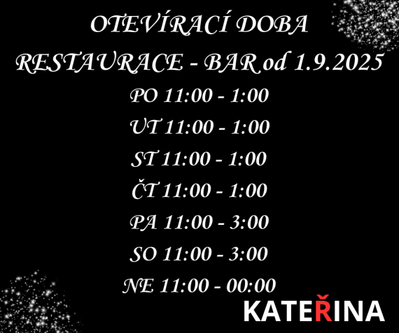 Otevírací doba od 1.9.2025